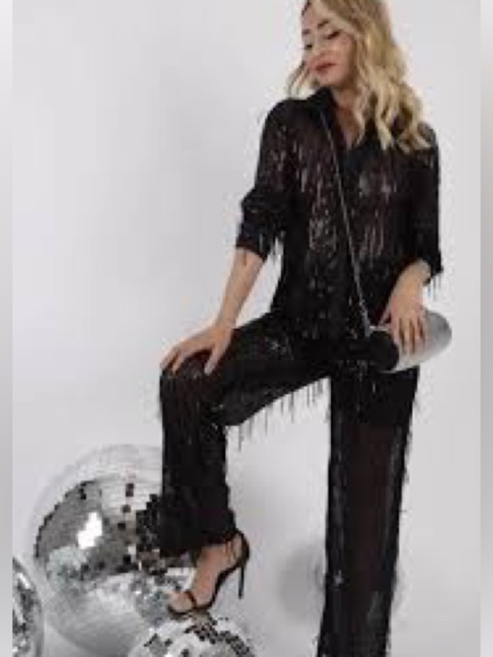 Zara Straight Fit Fringed Sequined Trousers In S